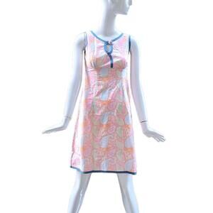 Vintage 60's Style Pastel Paisley Cotton Summer Shift Dress Sleeveless Midi XS